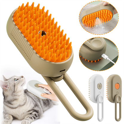 Pet grooming brush with mist spray